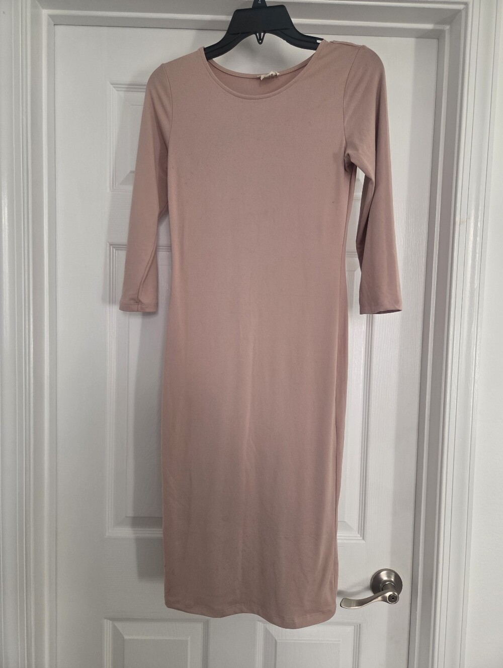 Everyday Rose Nude, Below Knee, Jersey Bodcon Dress with Three-Quarter Sleeves